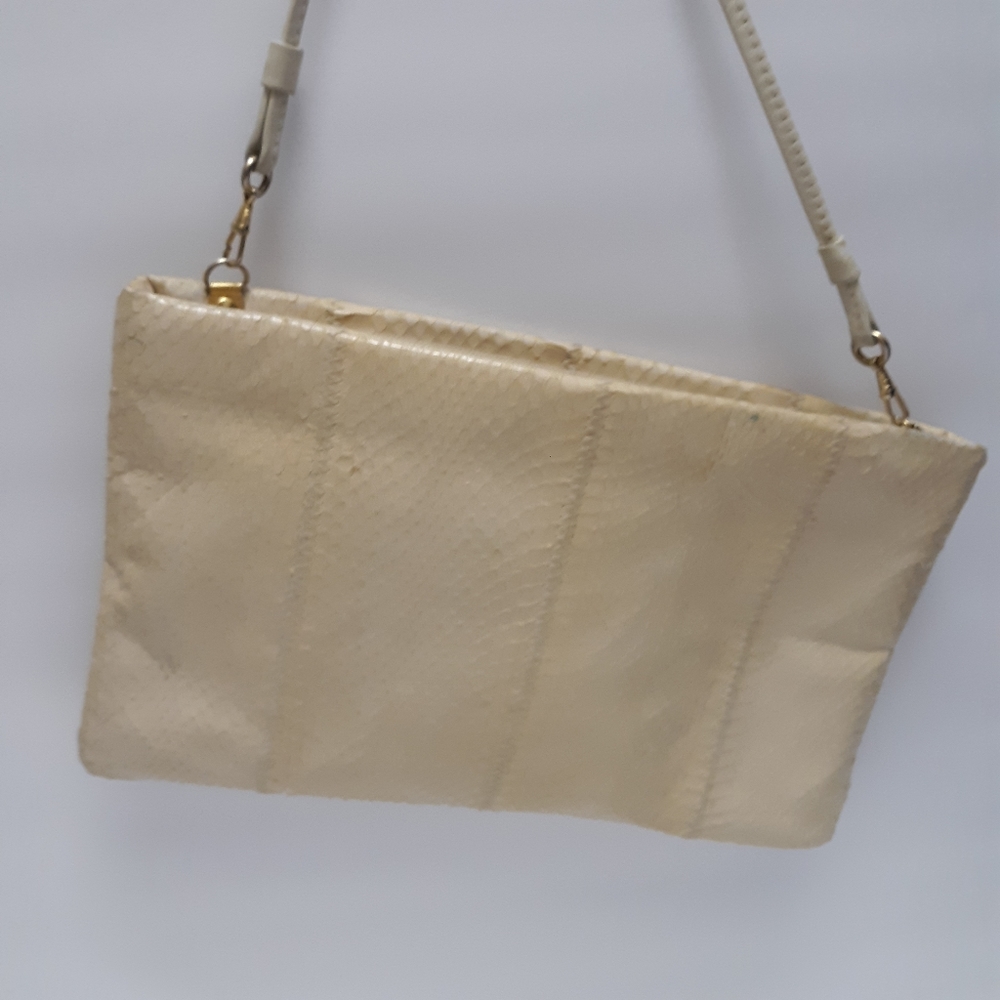 Cream Snake Skin Crossbody Handbag